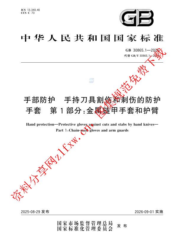 GB 30865.1-2025_手部防护 手持刀具割伤和刺伤的防护手套 第1部分：金属链甲手套和护臂.pdf