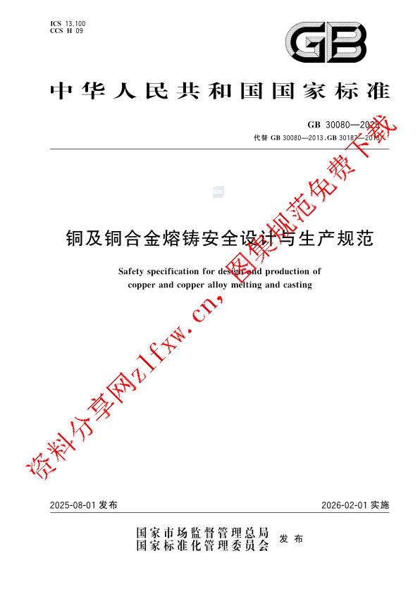 GB 30080-2025_铜及铜合金熔铸安全设计与生产规范.pdf